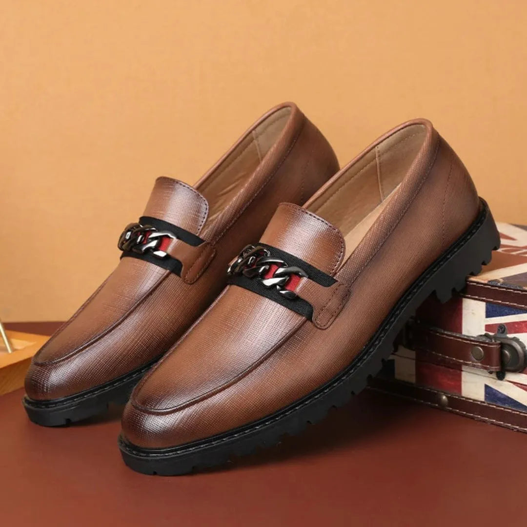 Bennett Luxe Textured Leather Loafers With Chain Link Accent and Cushioned Insole for Men