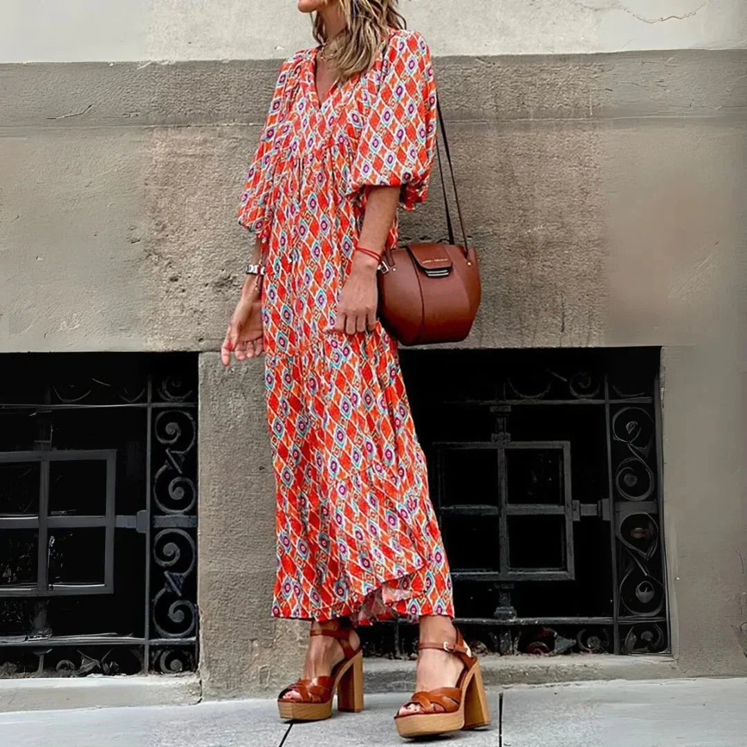 Bianca Boho Diamond Print Maxi Dress