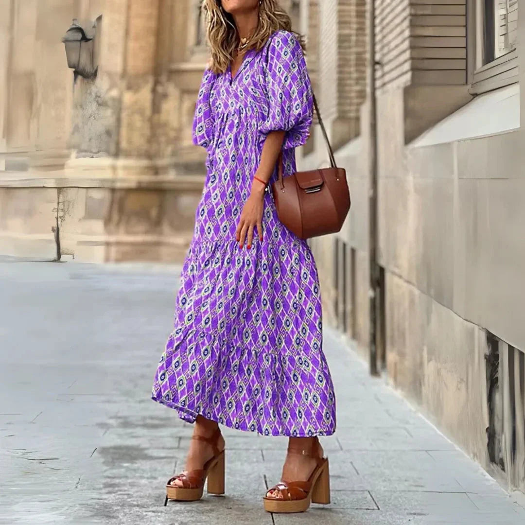 Bianca Boho Diamond Print Maxi Dress