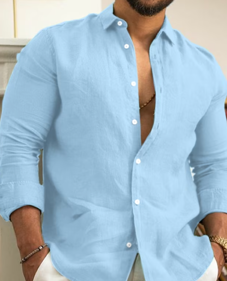 Men's Slim Fit Shirt Breathable Lightweight Perfect For Summer Casual Wear With Classic Button Closure