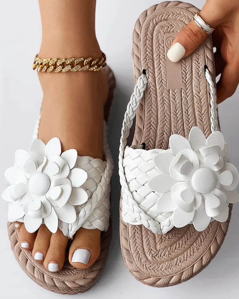 Streetwave Womens Orthopedic Slippers With Braided Design And Floral Accent For All Day Comfort