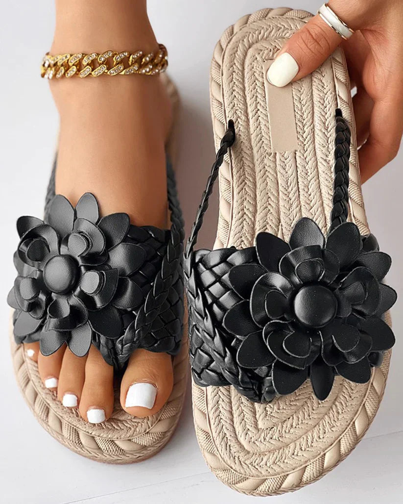Streetwave Womens Orthopedic Slippers With Braided Design And Floral Accent For All Day Comfort