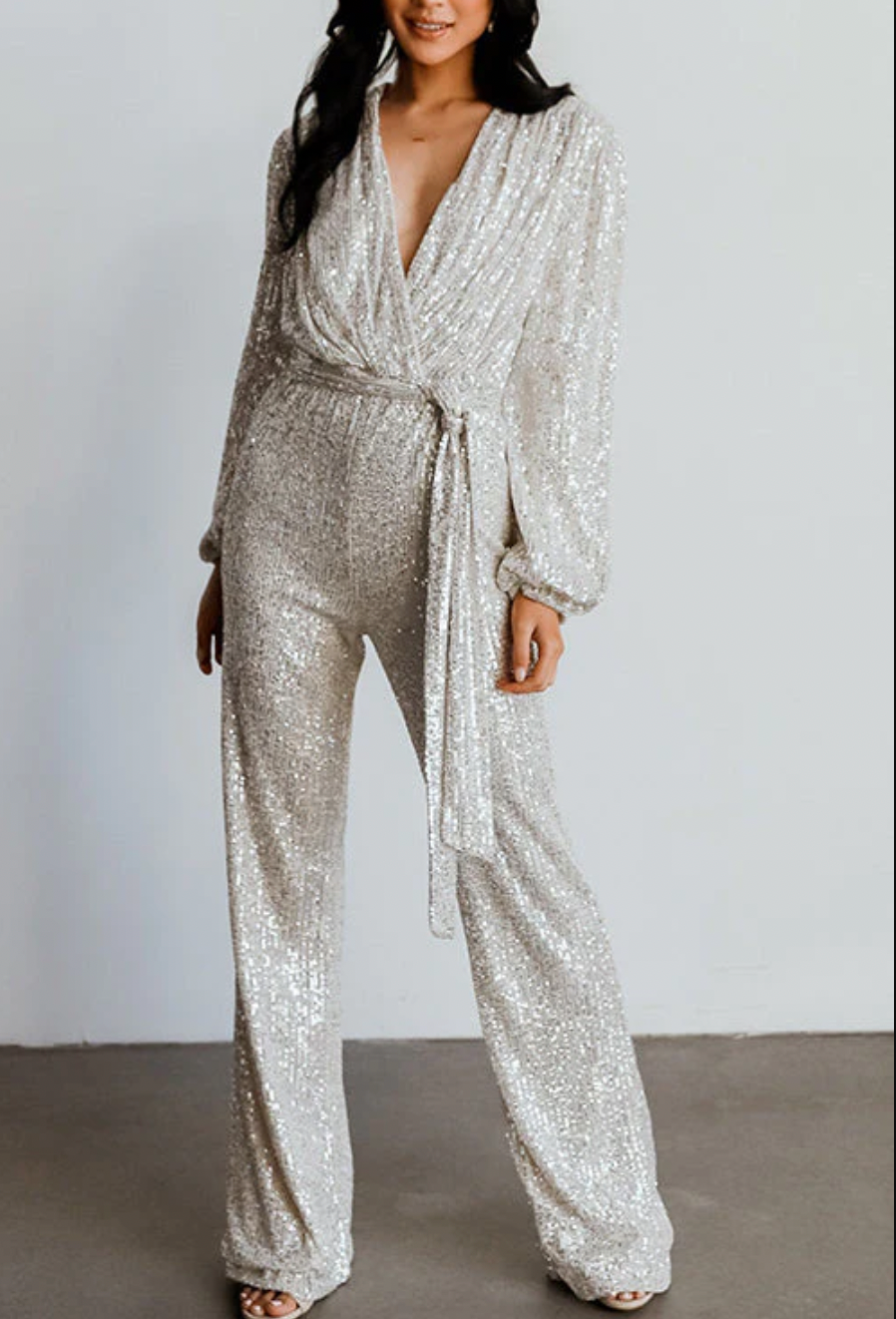 Street Wave Sequin Jumpsuit Wrap Belt Wide Leg For Women