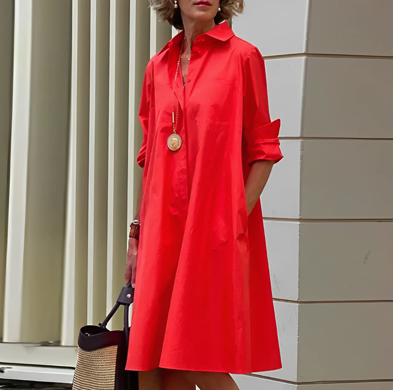 Street-wave Womens A-Line Shirt Dress With Long Sleeves Timeless Classic Style Pockets For Women Everyday Comfort