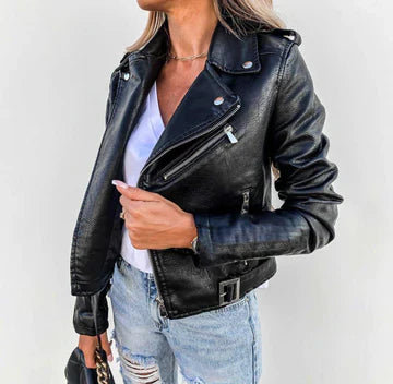 Street-wave Women Leather Biker Jacket Chic Refined Style for Modern Fashion Trendsetting