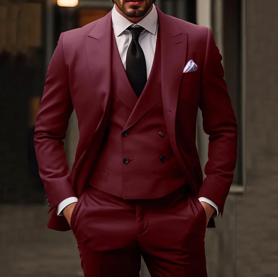 Streetwave Mens Three Piece Suit Set Blazer Vest Pants Elegant Formal Ensemble For Business Professionals