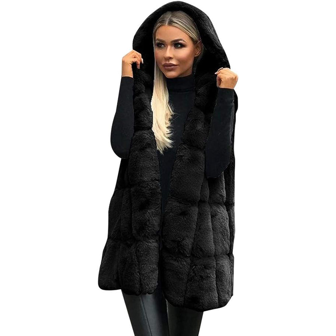 Street Wave Hooded Faux Fur Vest For Women With Polyester Warmth And Elegant Style