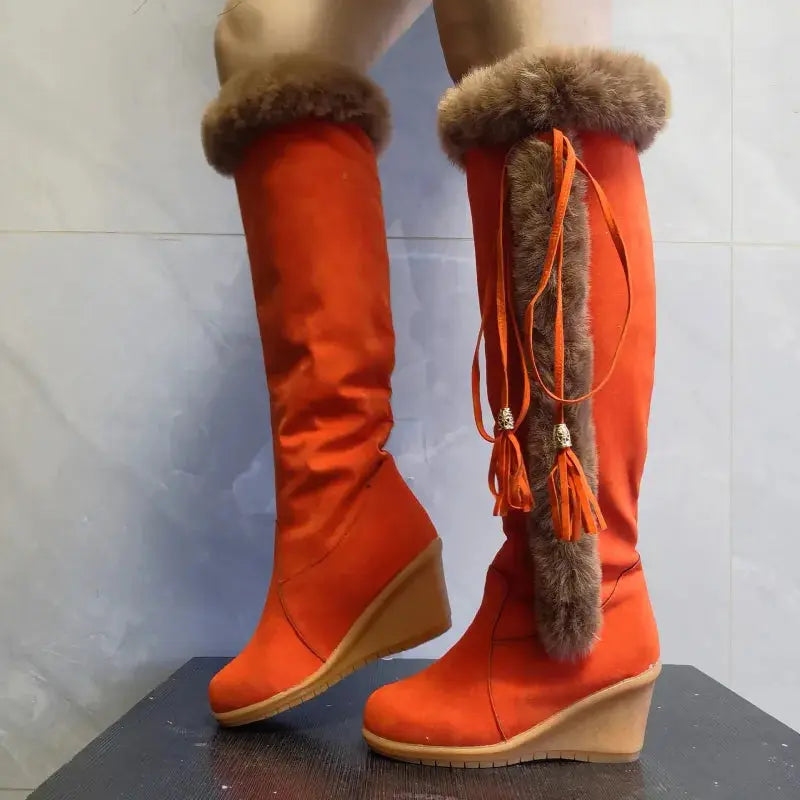 Street-Wave Knee High Boots for Women Warm Plush Lined Comfort