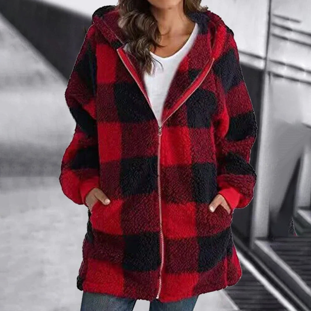 Street-Wave Oversized Zip Hoodie Plaid Fleece Breathable Polyester for Men and Women Cozy Autumn Essential