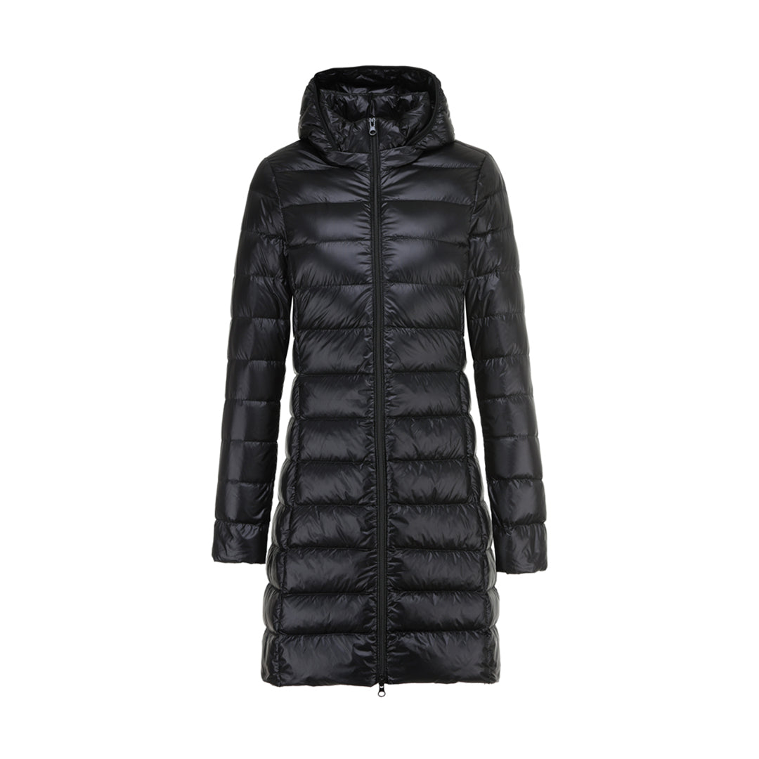 Street-Wave Women's Long Hooded Puffer Jacket Quilted Warmth for Winter Layering