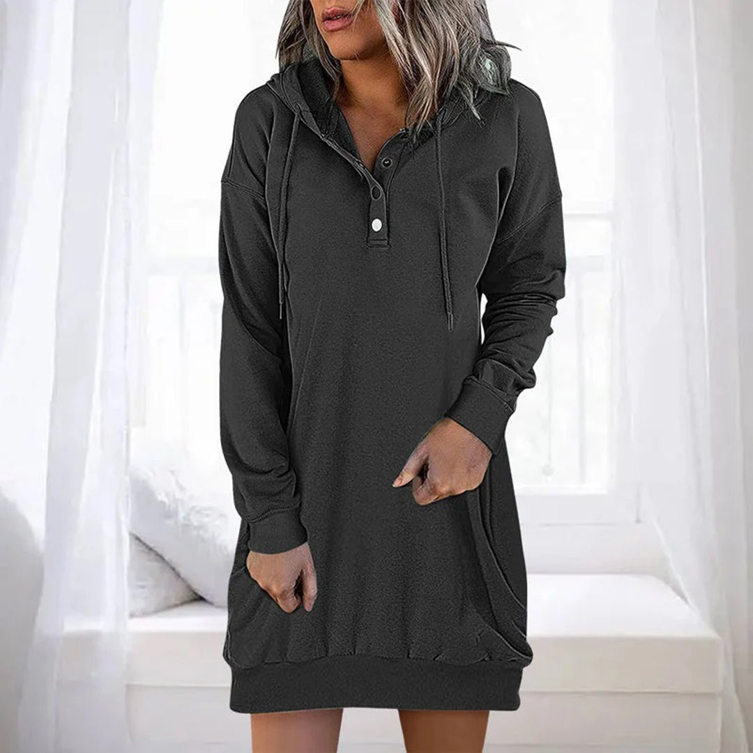 Street-Wave Women's Cozy Hoodie Sweater Dress, Timeless Winter Knit, Relaxed Fit