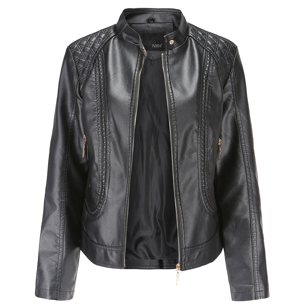 Street Wave High Collar Leather Jacket For Women Autumn Edition Durable Chic Comfort
