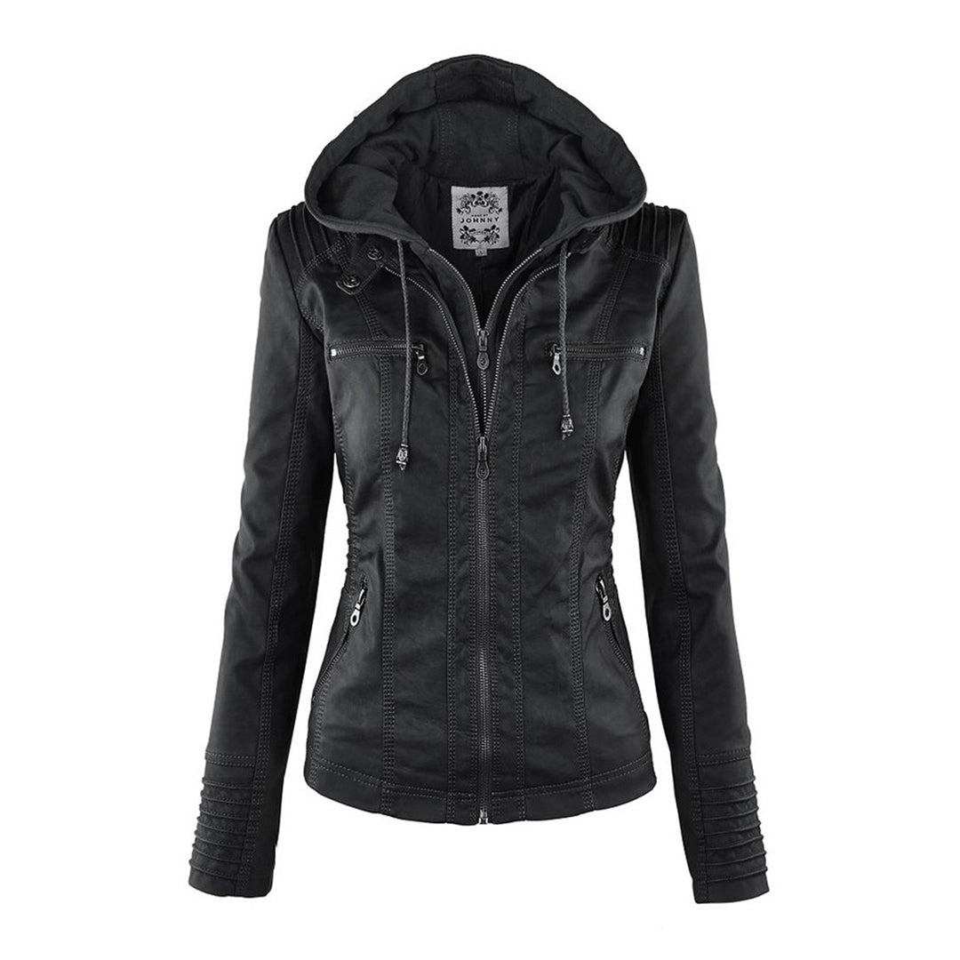 Streetwave PU Leather Hooded Jacket Women Slim Fit Warm Durable Autumn Coat For Everyday Urban Style