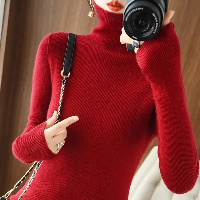 Street Wave Cozy Turtleneck Sweater for Women Soft Knit Relaxed Fit Stylish