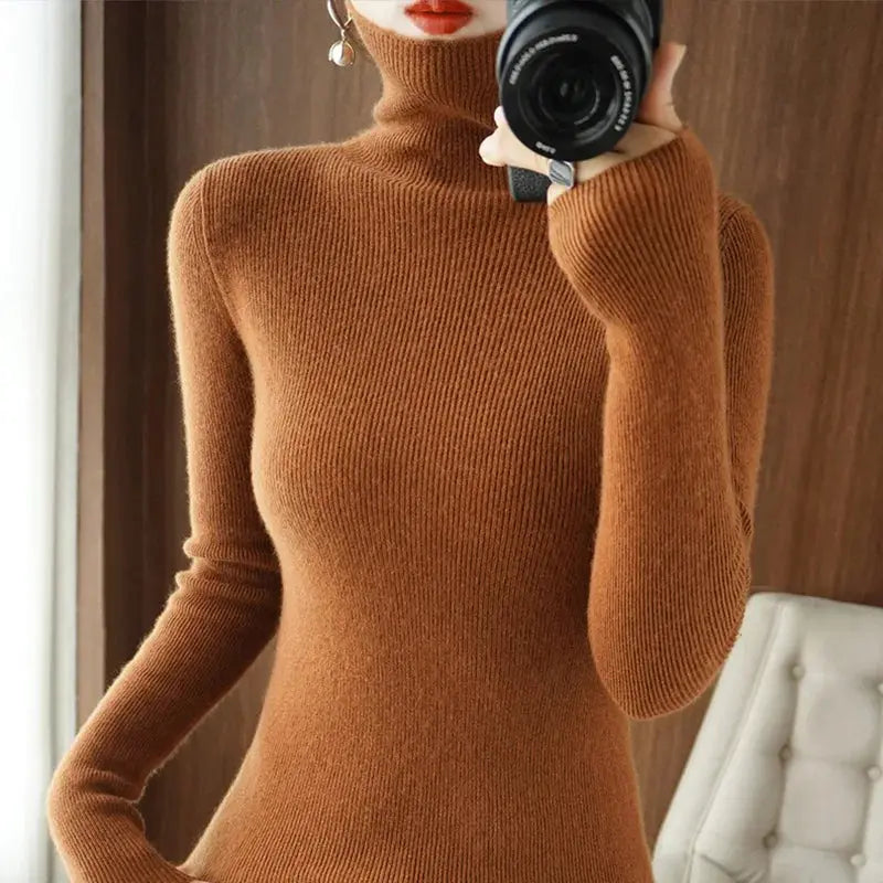 Street Wave Cozy Turtleneck Sweater for Women Soft Knit Relaxed Fit Stylish