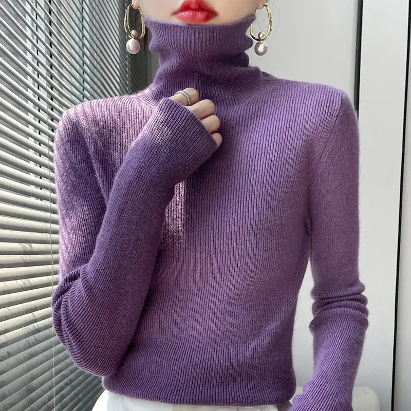 Street Wave Cozy Turtleneck Sweater for Women Soft Knit Relaxed Fit Stylish