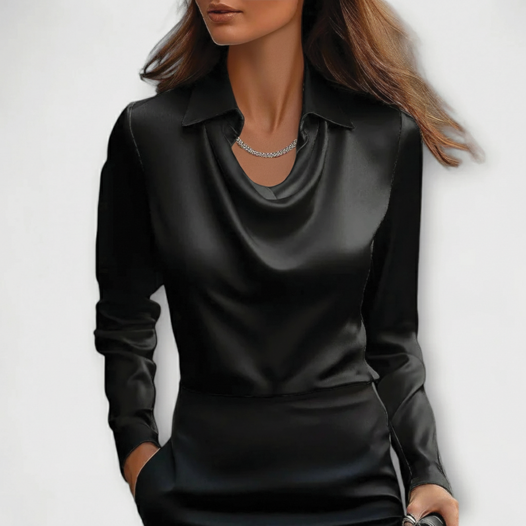 Scarlett Satin Blouse By Street-Wave For Women Draped Cowl Neck Lux Shine