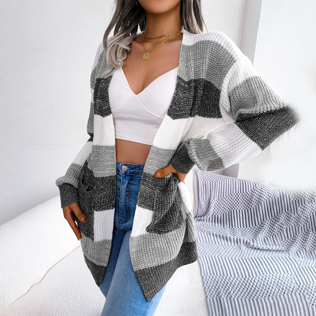 Streetwave Acrylic Knit Cardigan For Women Cozy Oversized Striped Layering Essential