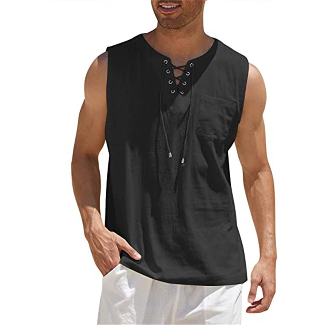 Nordisk-Flair Men's Sleeveless Shirt With Lace Up Front, Relaxed Fit