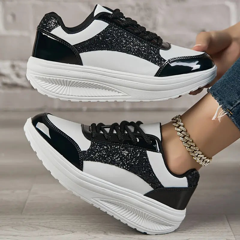 Maelys Sequin Platform Sneakers for Women with Thick Sole Glitter Detail for Glamorous Everyday Wear