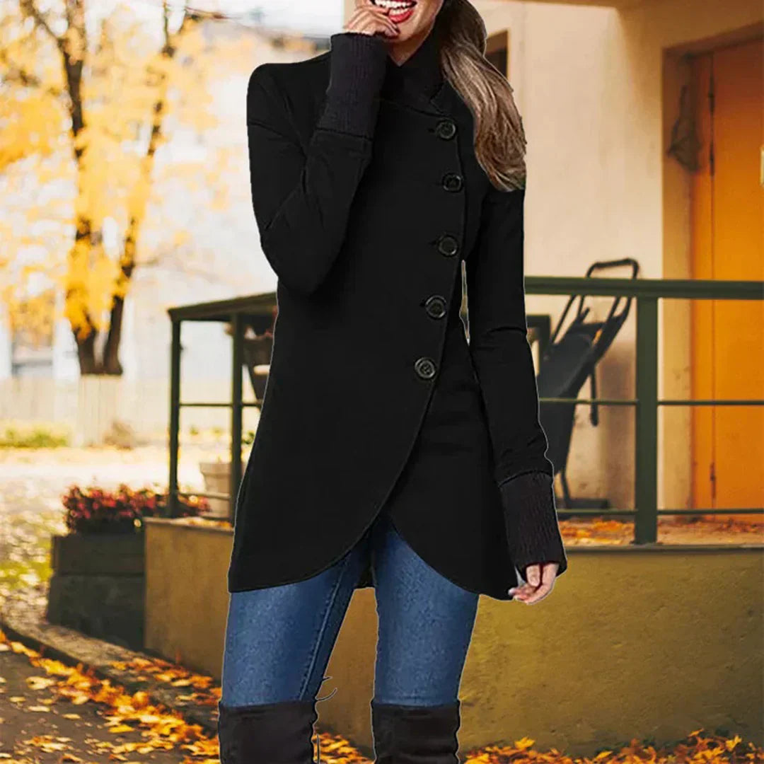 Street-wave Womens Elegant Button-Front Coat For Modern Chic Everyday All-Season Outerwear