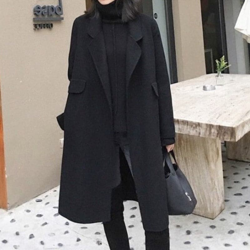 Streetwave Wool Coat For Women Long Tailored Classic Cut With Wide Lapels Premium Elegance