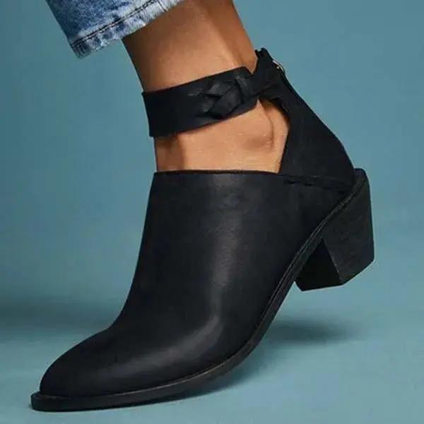 Street-Wave Womens Block Heel Ankle Boots Braided Strap
