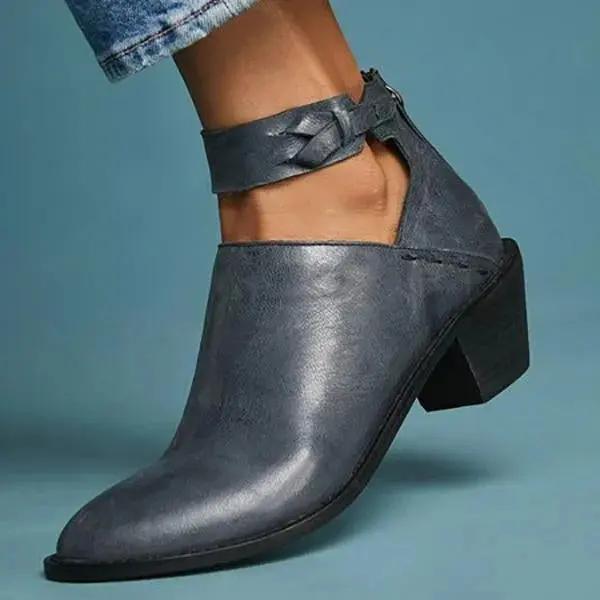 Street-Wave Womens Block Heel Ankle Boots Braided Strap