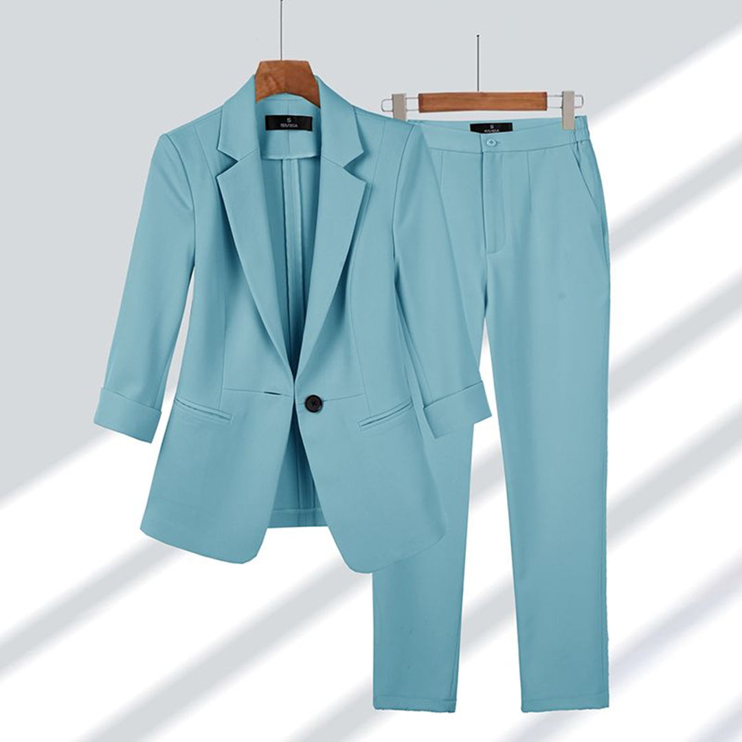 Street-Wave Womens Beige Blazer Suit One Button Office Chic Ensemble For Professionals
