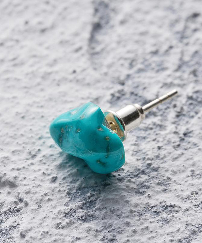 Boucles d'oreilles à tige asymétriques en argent sterling bleu et turquoise pour hommes et femmes - Street-Wave