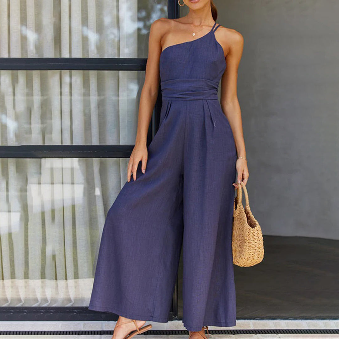 Street Wave One Shoulder Jumpsuit Women Tailored Fit Wide Leg Elegant Airy