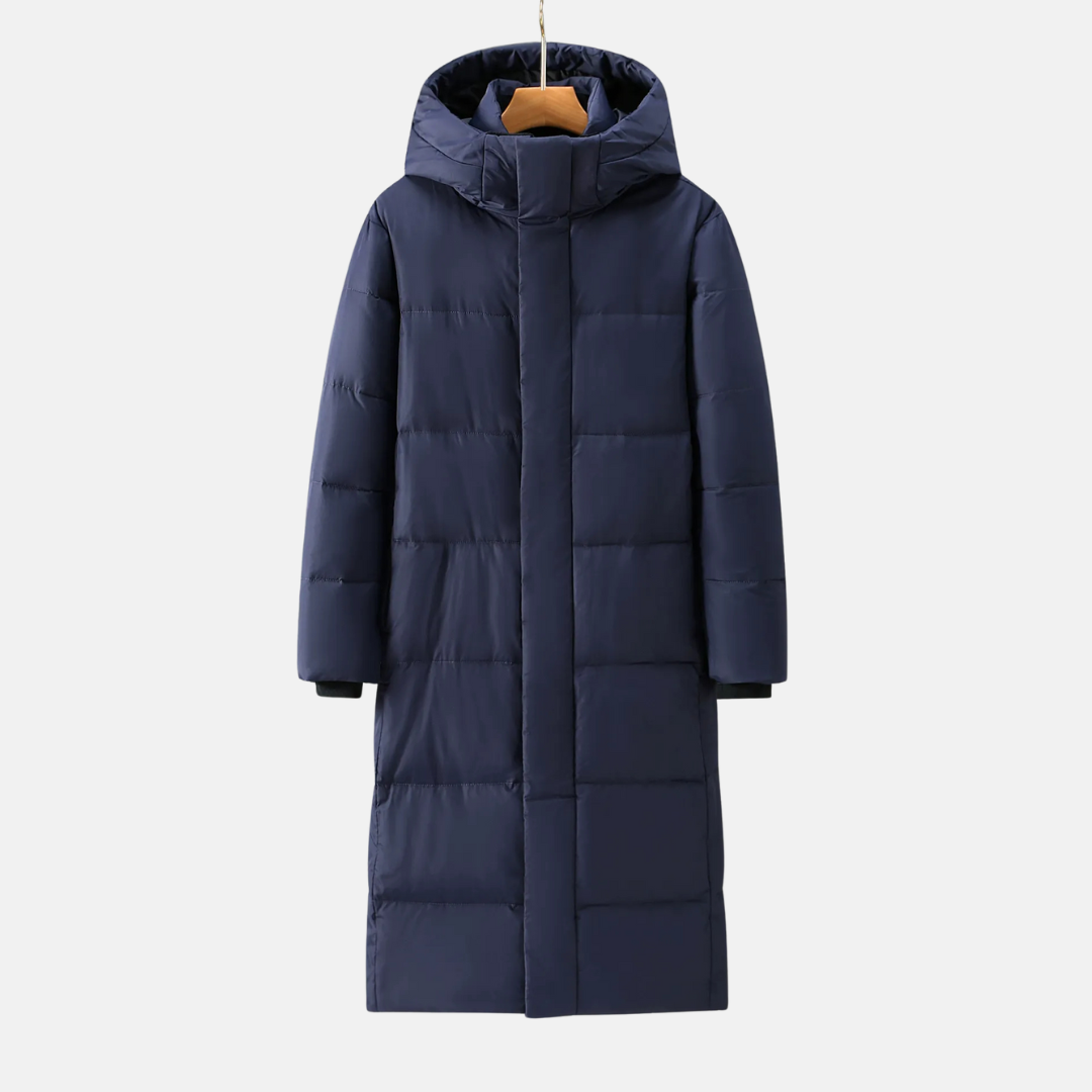Street-Wave Men's Full-Length Hooded Quilted Coat in Nylon Blend for Winter Warmth and Style
