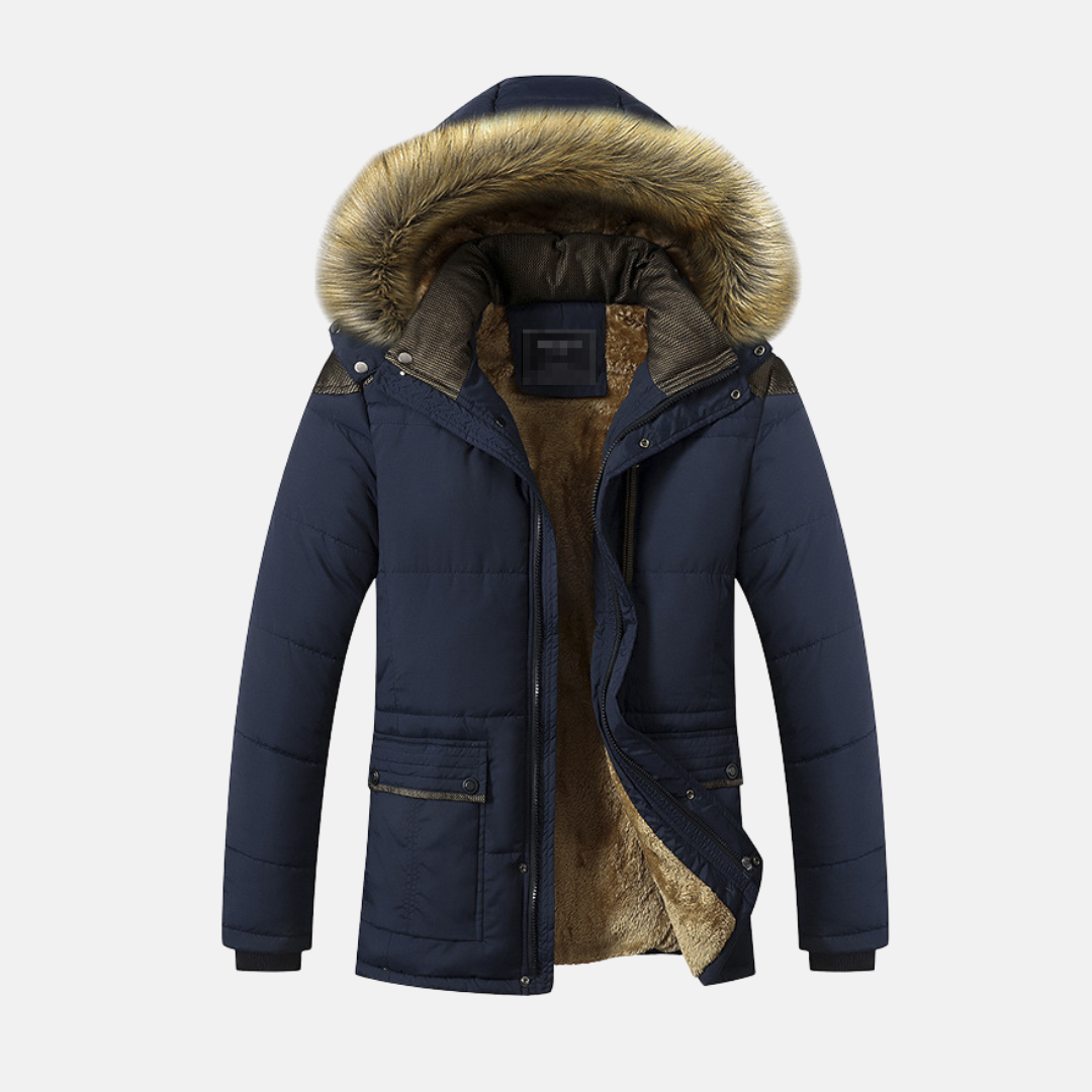 Nordisk Flair Men's Parka Jacket With Quilted Fit And Faux Fur Lining Detachable Hood Mid Length For Winter Weather