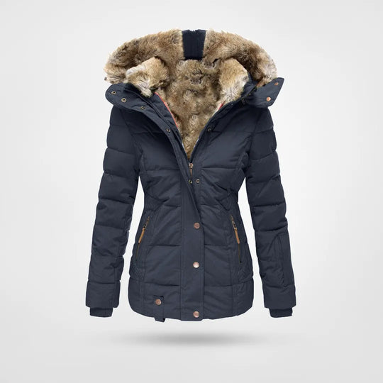 Street-wave Women's Cozy Puffer Coat With Fur-Lined Hood For Winter Warmth And Comfort