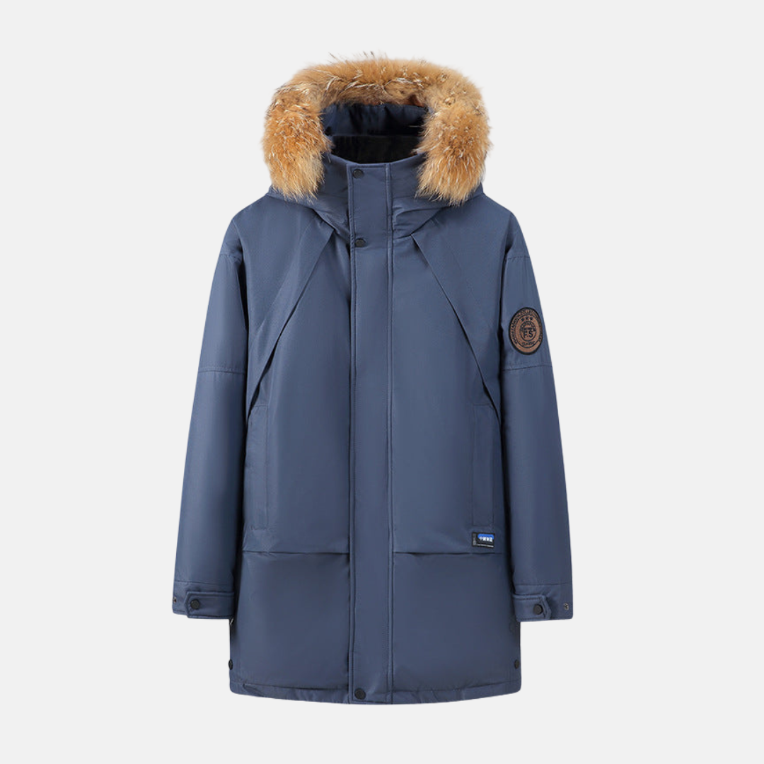 Men's Parka Hooded With Detachable Faux Fur Trim Mid-Thigh Length Smooth Woven Shell Coat