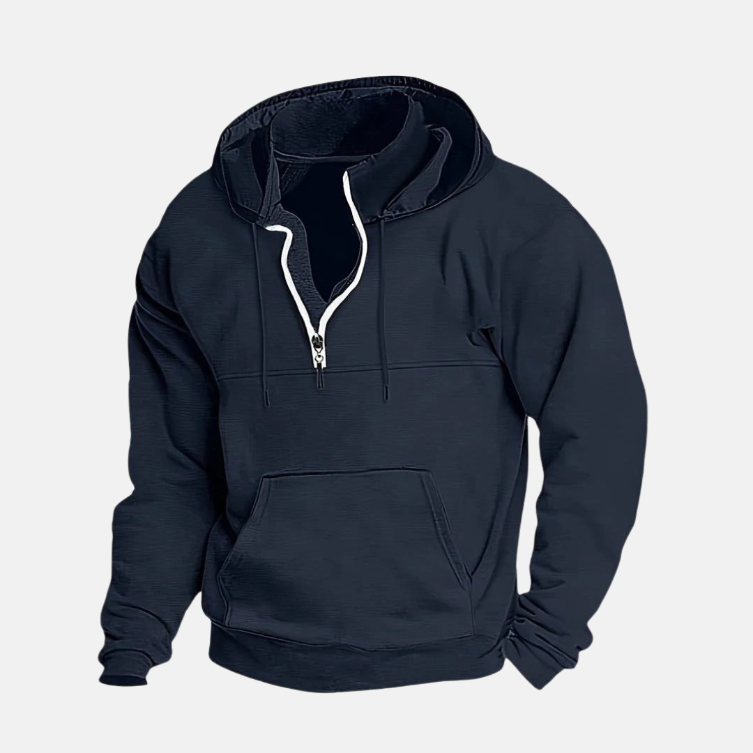 Men's Cotton Blend Quarter Zip Hoodie With Layered Collar For Relaxed Everyday Comfort