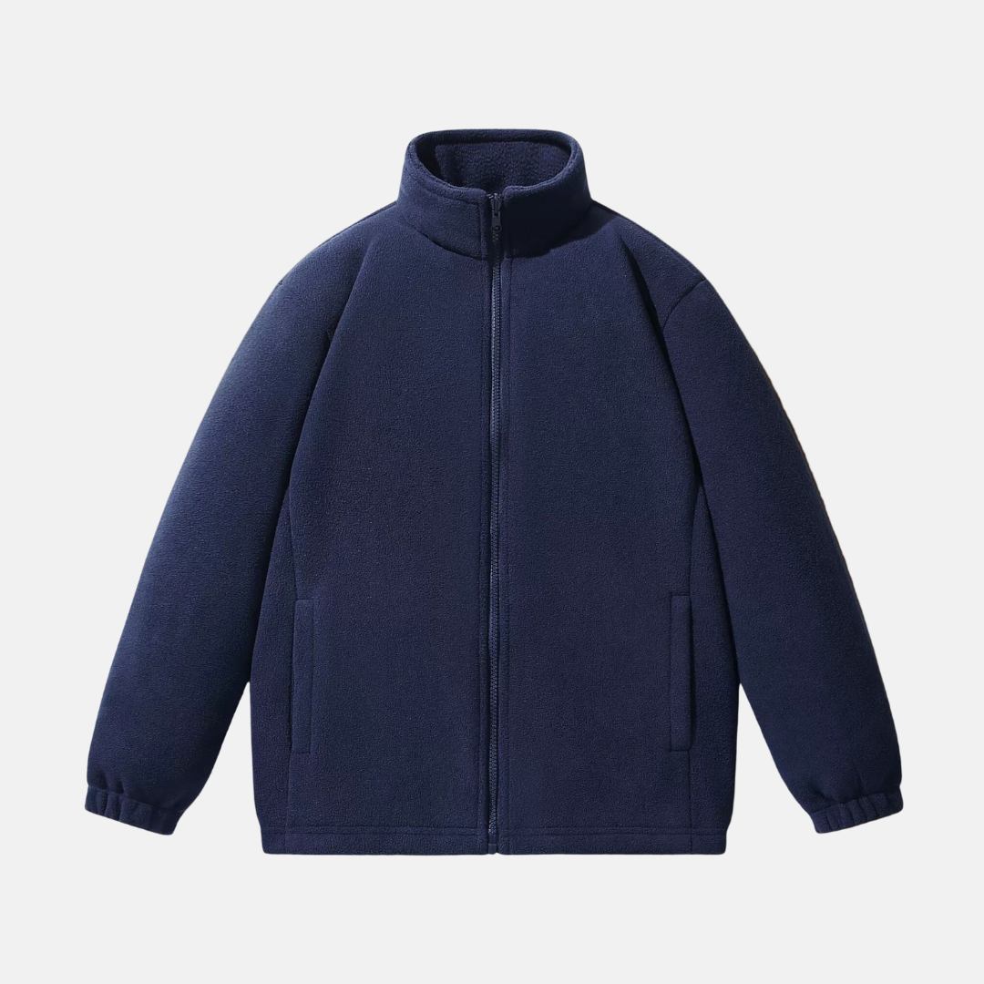 Men's Fleece Jacket With Stand Up Collar Full Zip Relaxed Fit Winter Outerwear By Street-Wave