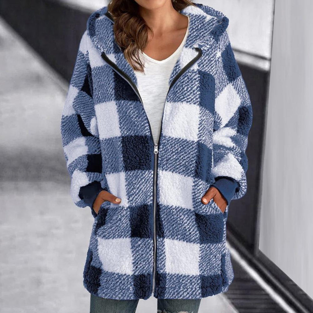 Street-Wave Oversized Zip Hoodie Plaid Fleece Breathable Polyester for Men and Women Cozy Autumn Essential