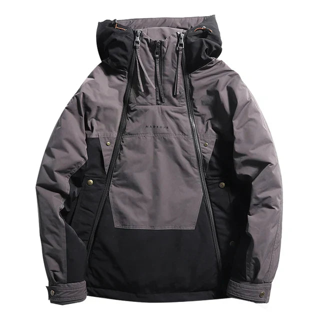 Street-Wave Forekast White Duck Down Jacket for Men with Adjustable Hood Windproof and Water Resistant Shell