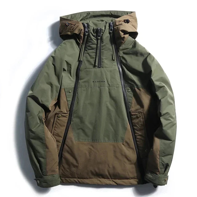 Street-Wave Forekast White Duck Down Jacket for Men with Adjustable Hood Windproof and Water Resistant Shell