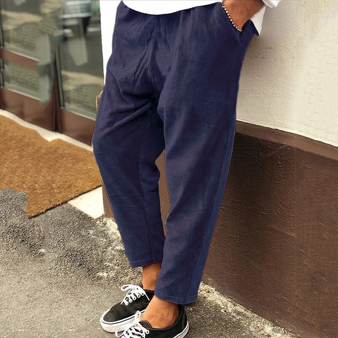 Street-Wave Nordic Flair Mens Relaxed Cropped Tapered Trousers Elastic Waist