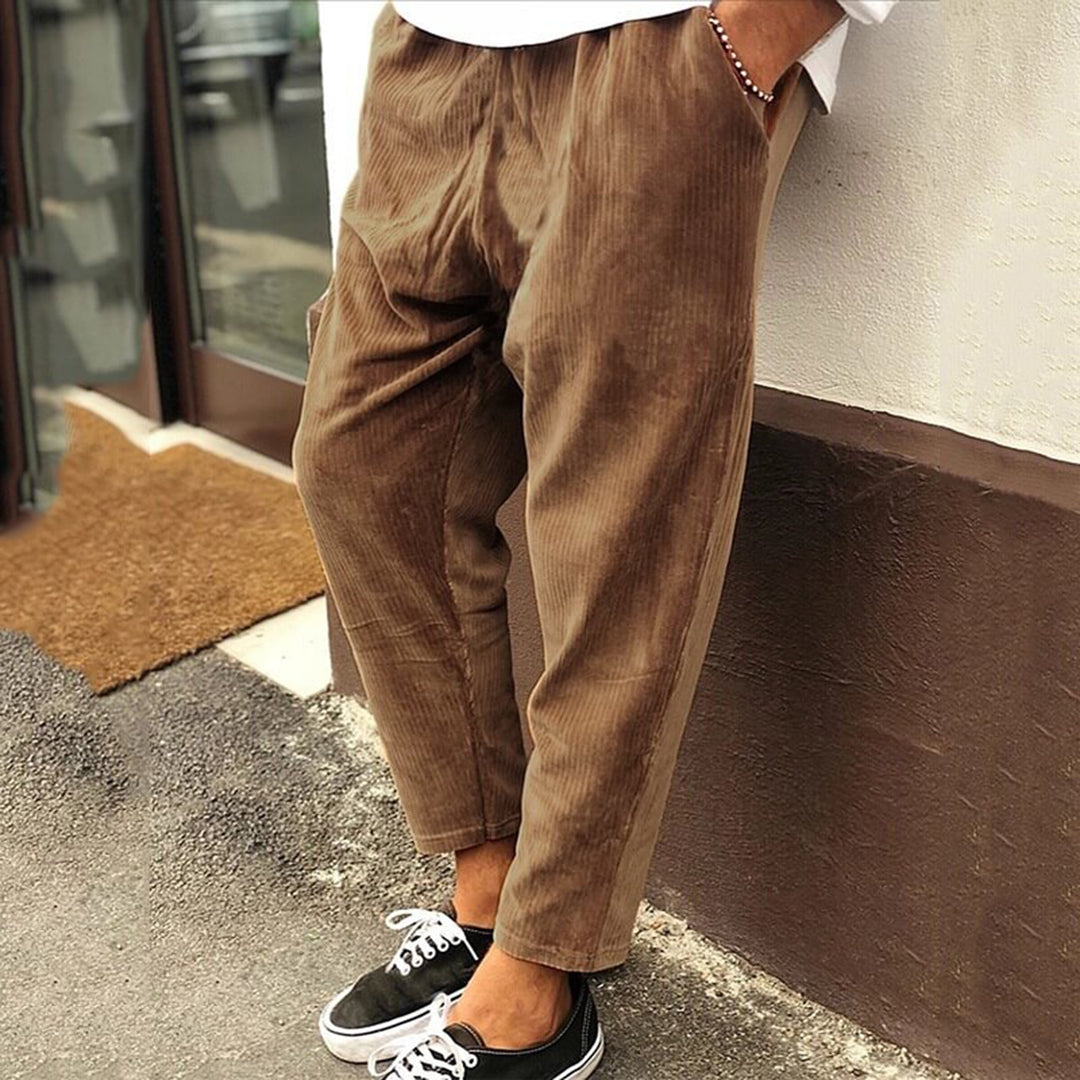 Street-Wave Nordic Flair Mens Relaxed Cropped Tapered Trousers Elastic Waist