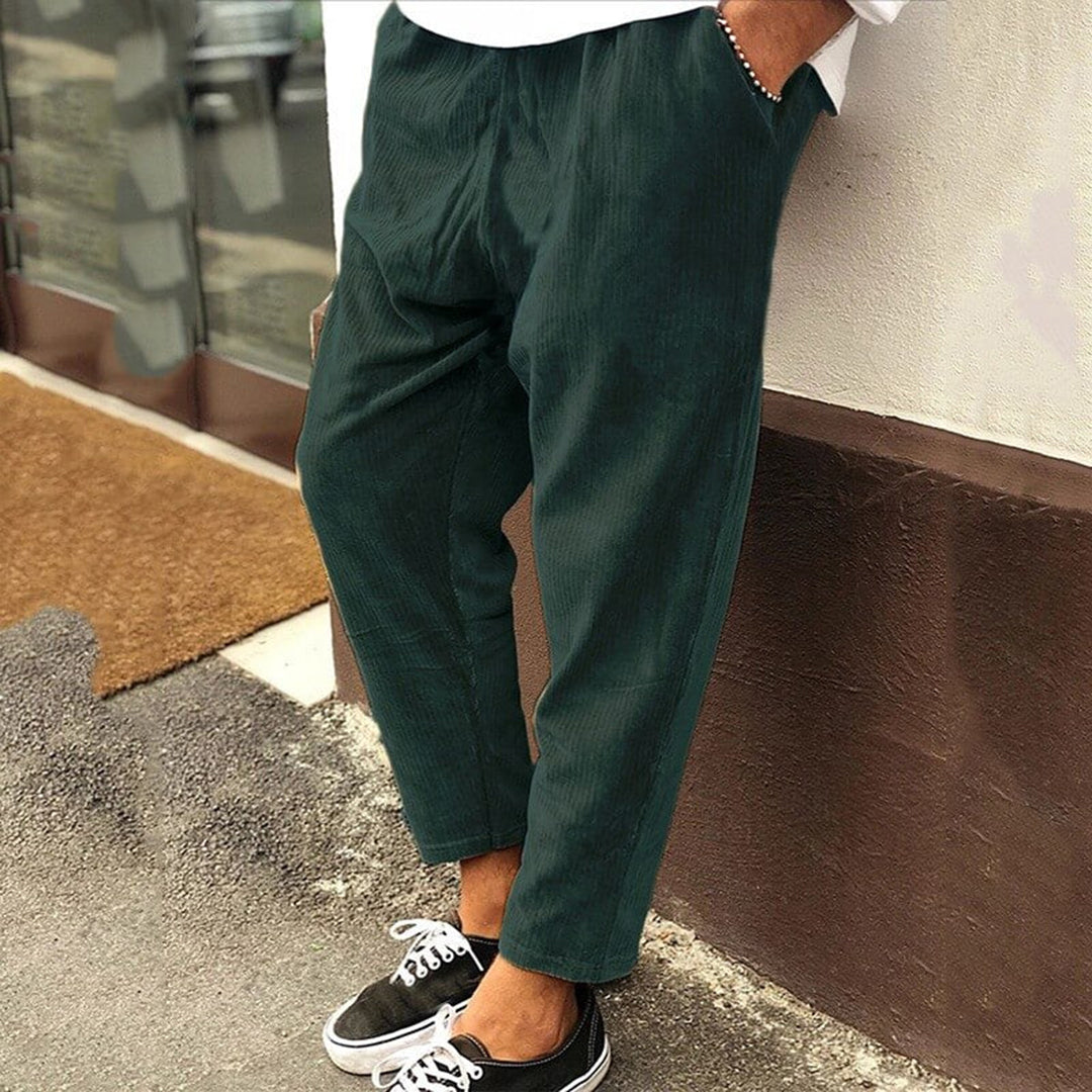 Street-Wave Nordic Flair Mens Relaxed Cropped Tapered Trousers Elastic Waist