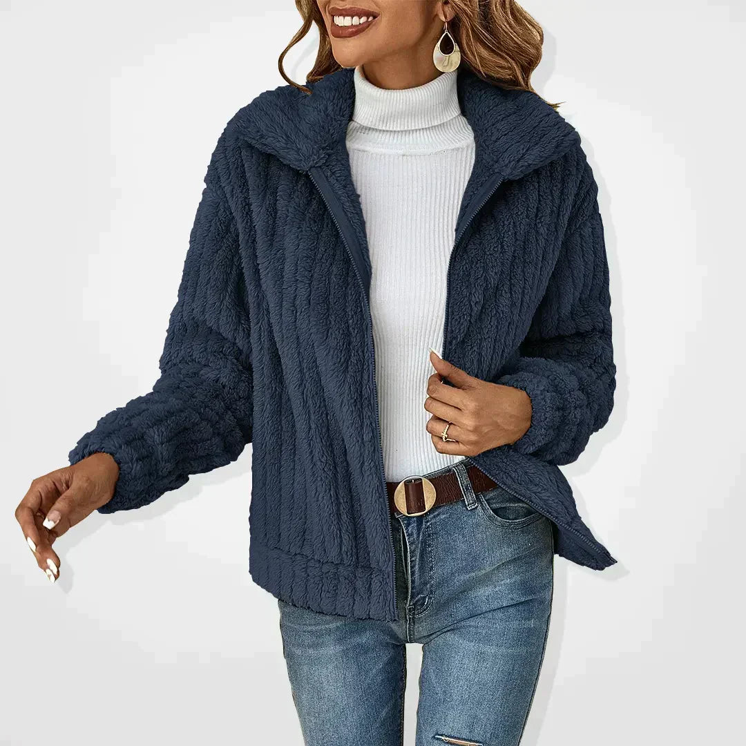 Streetwave Teddy Fleece Jacket for Women Cozy Warmth with Shawl Collar and Zip Front Closure