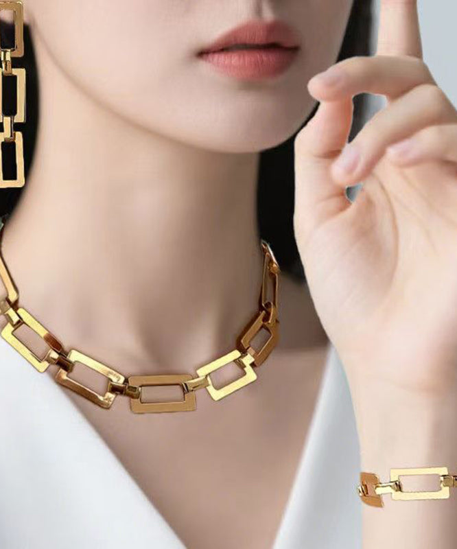 Ensemble de trois boucles d'oreilles pendantes, bracelet et collier lariat en alliage de cuivre doré de Bohême - Street-Wave