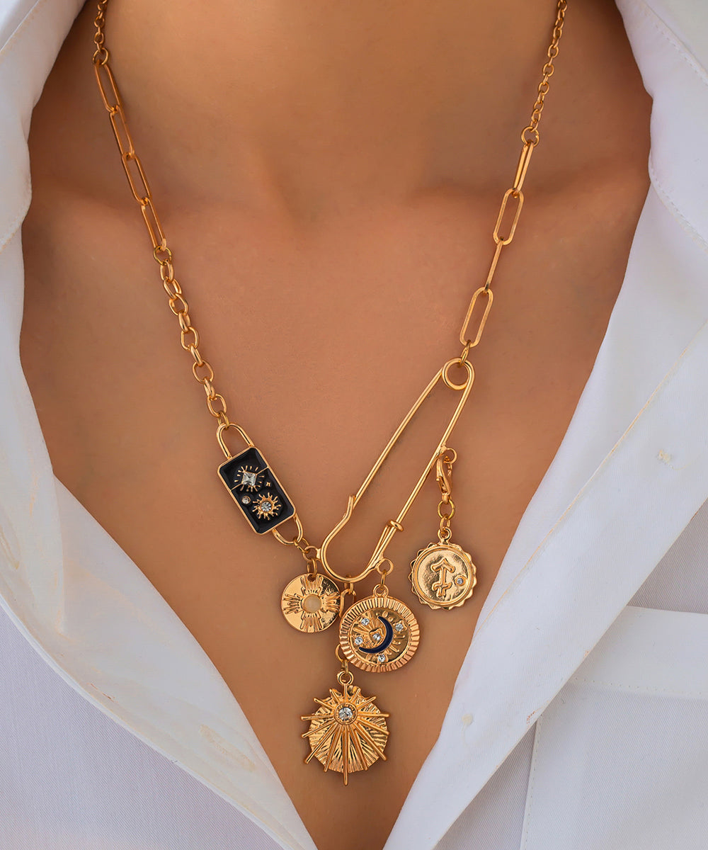 Collier bohème avec pendentif croix asymétrique en alliage de cuivre doré et zircon - Street-Wave