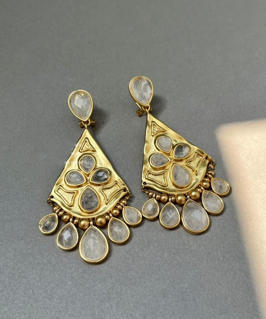 Boucles d'oreilles pendantes bohèmes en cristal en forme d'éventail avec pampilles en forme de goutte d'eau et de cuivre doré - Street-Wave