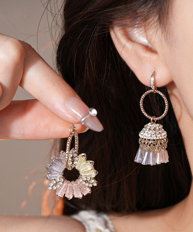 Boucles d'oreilles pendantes asymétriques en forme de cloche florale en cristal de Bohème, en cuivre doré et zircon - Street-Wave
