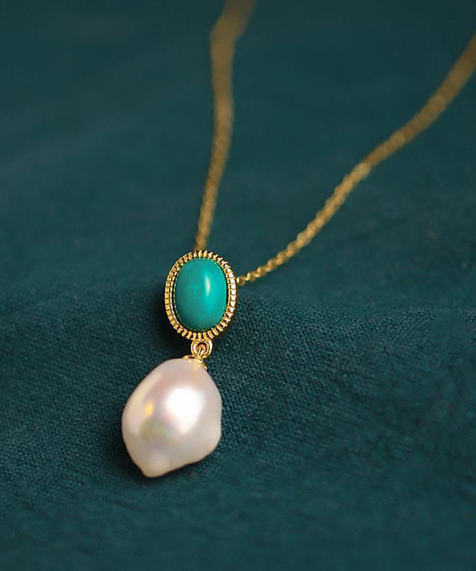 Collier avec pendentif en argent sterling et perles turquoises surdorées de Bohème - Street-Wave