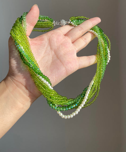 Collier de perles superposées en résine de cristal vert de Bohême - Street-Wave